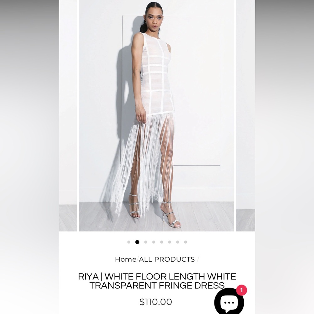 MyKristi $110 White Fringe Sheer/Transparent Dress Size S